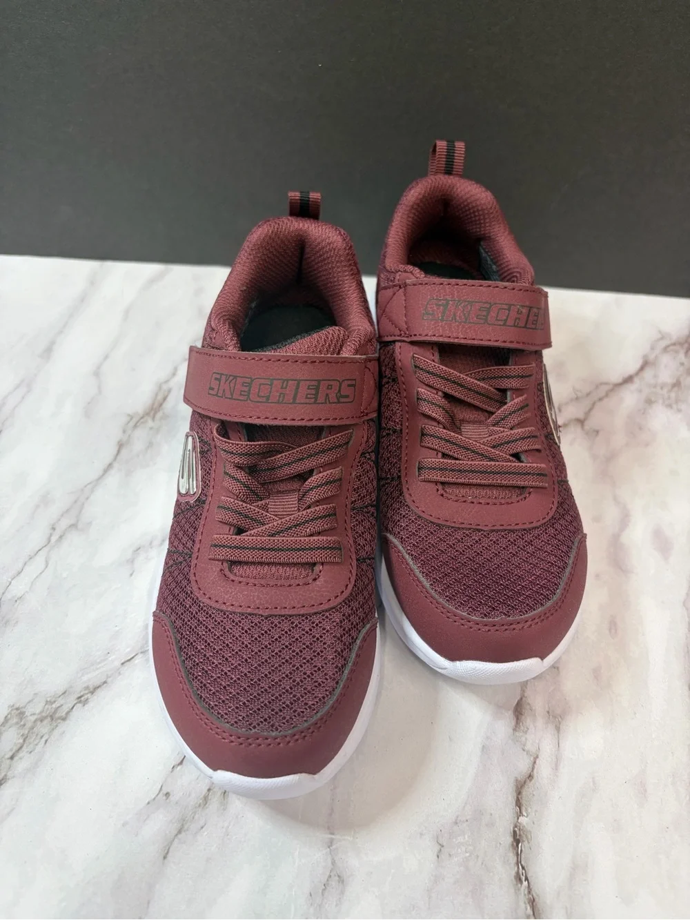 Skechers Kids Burgundy Mesh Athletic Sneakers with White Outsole